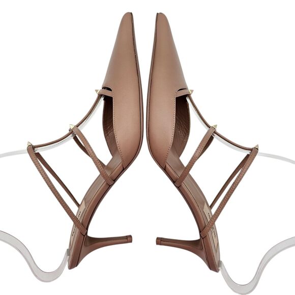 Valentino Garavani Rockstud Wispy Calfskin Mule Size 38.5 US 8.5 Nude Tan - Picture 6 of 10